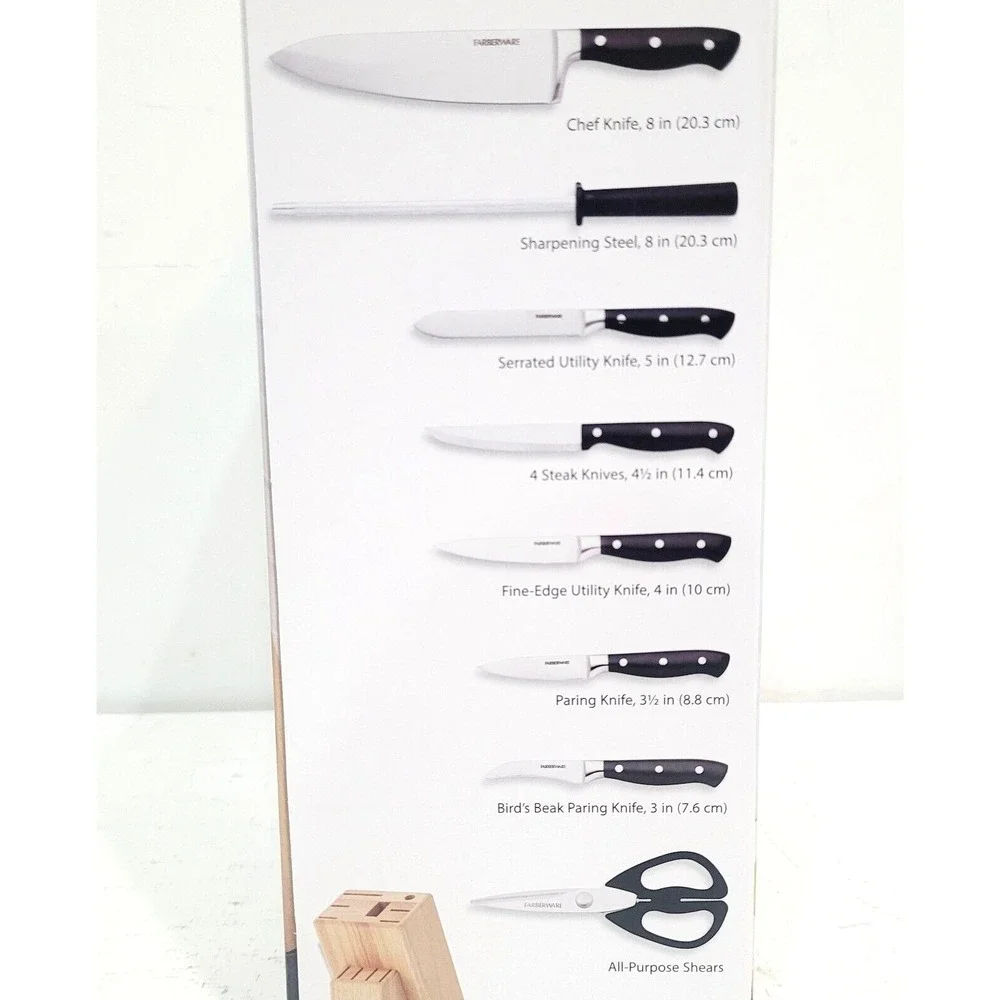 Farberware 12-Piece Forged Knife Set – High-Carbon Steel, Triple Riveted Handles